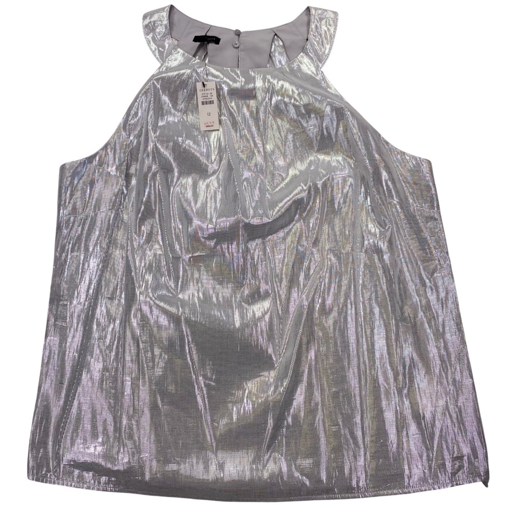 Talbots Halter Top Womens 12 Silver Metallic Sleeveless Side Zip NWT